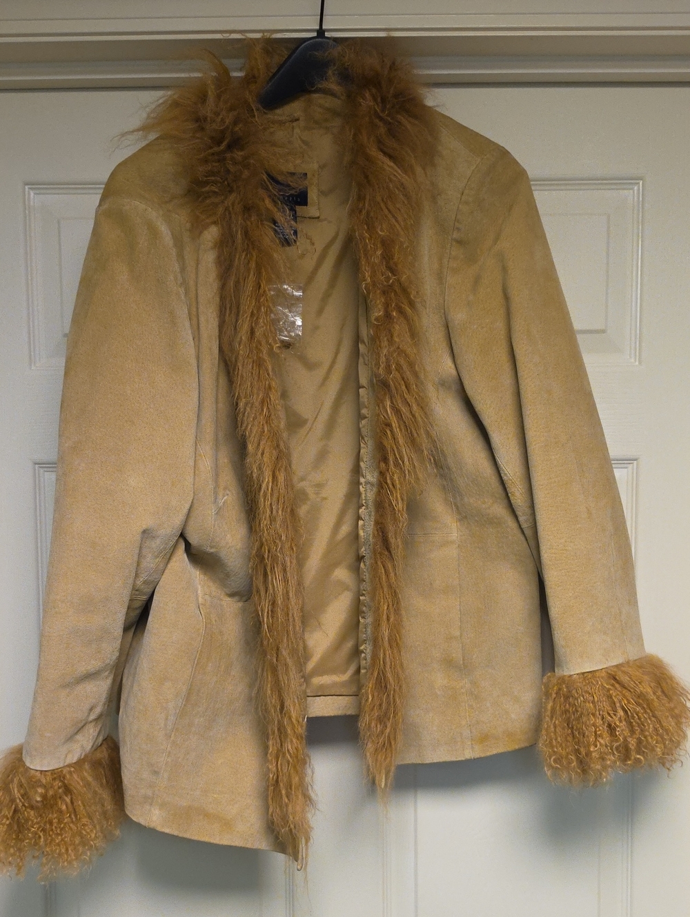 Venezia Camel Suede Jacket with Fur Trim